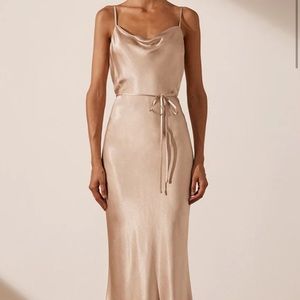 Shona Joy LA LUNE BIAS COWL MIDI DRESS - GOLD